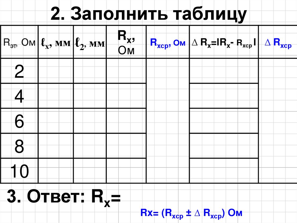 2. Заполнить таблицу