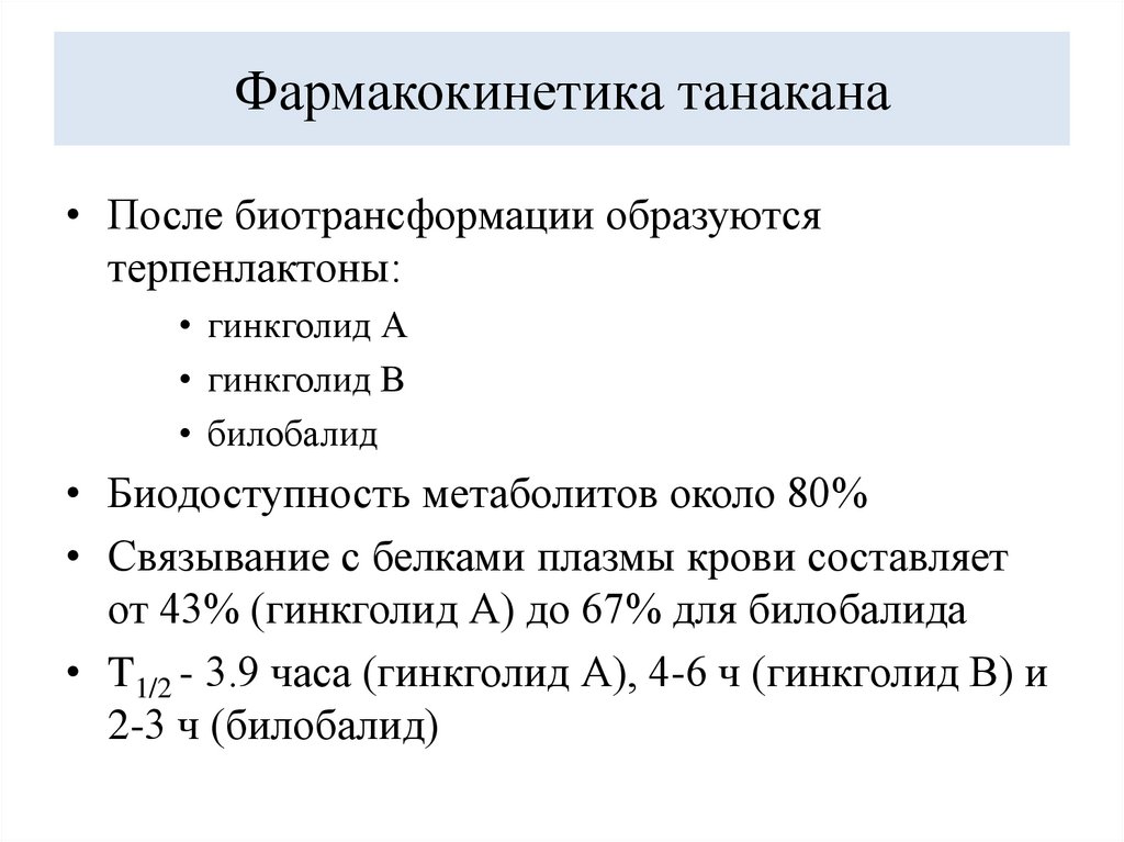 Фармакокинетика танакана