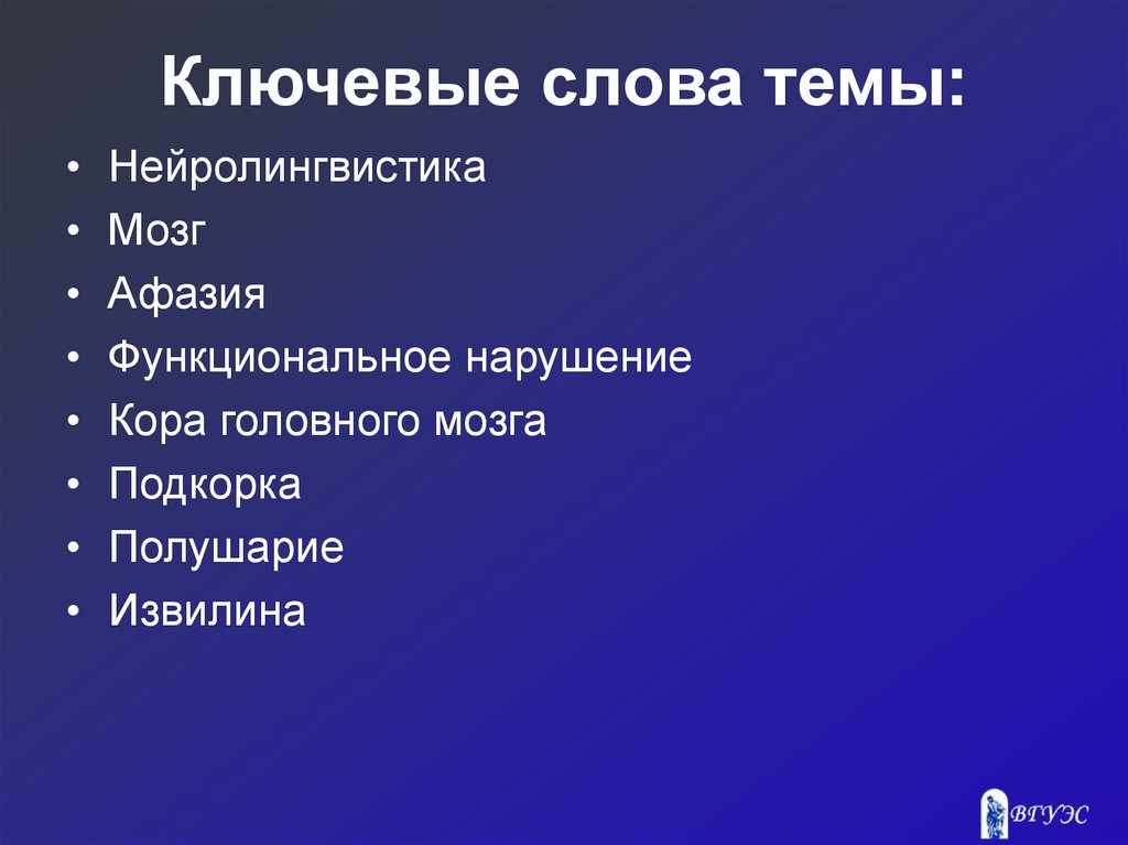 Ключевые слова темы:
