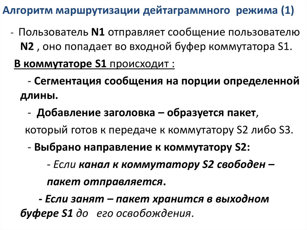 Алгоритм маршрутизации дейтаграммного режима (1)
