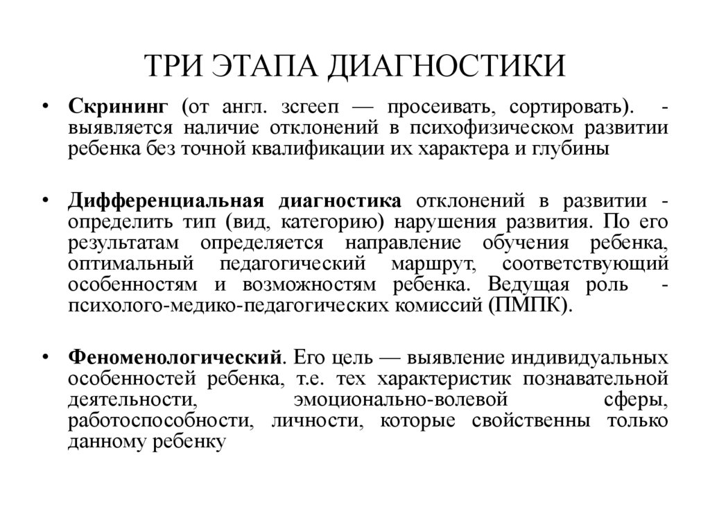 ТРИ ЭТАПА ДИАГНОСТИКИ