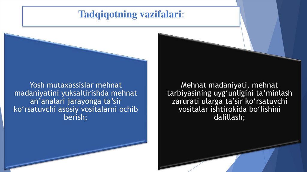 Tadqiqotning vazifalari: