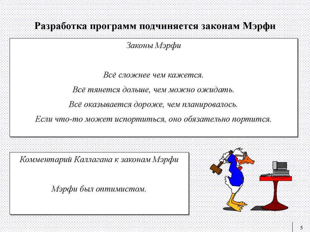 Разработка программ подчиняется законам Мэрфи