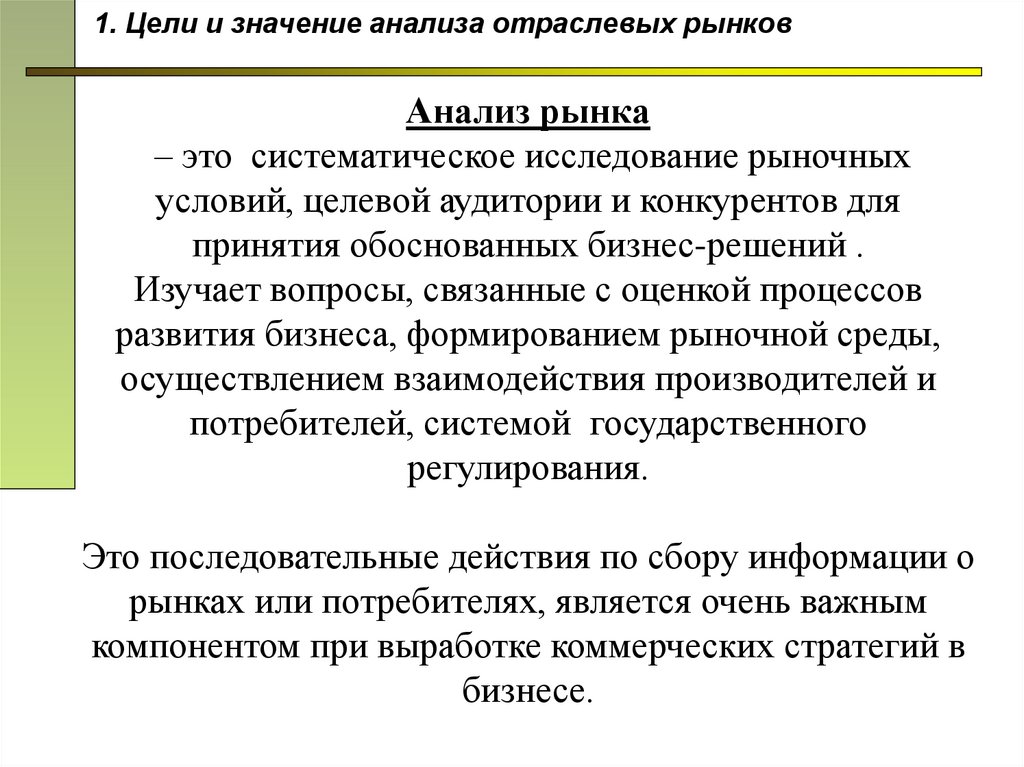 1. Цели и значение анализа отраслевых рынков