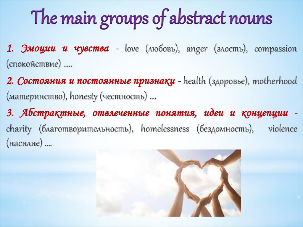 The main groups of abstract nouns