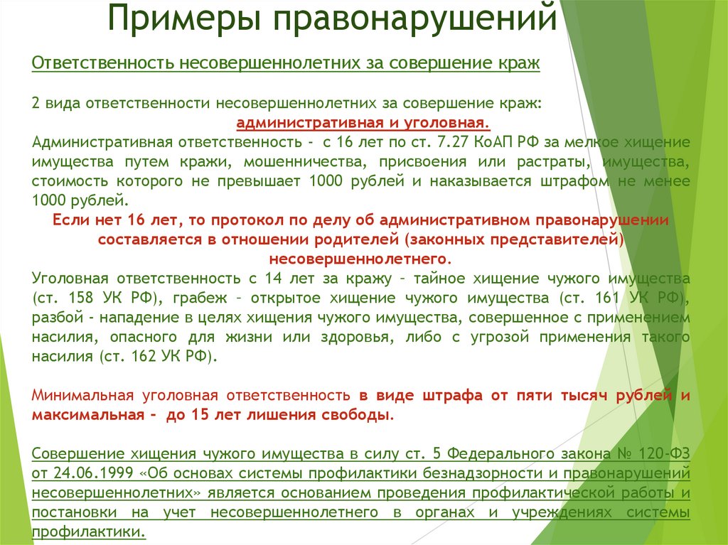 Примеры правонарушений