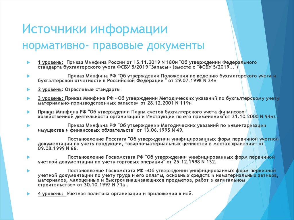 Источники информации нормативно- правовые документы