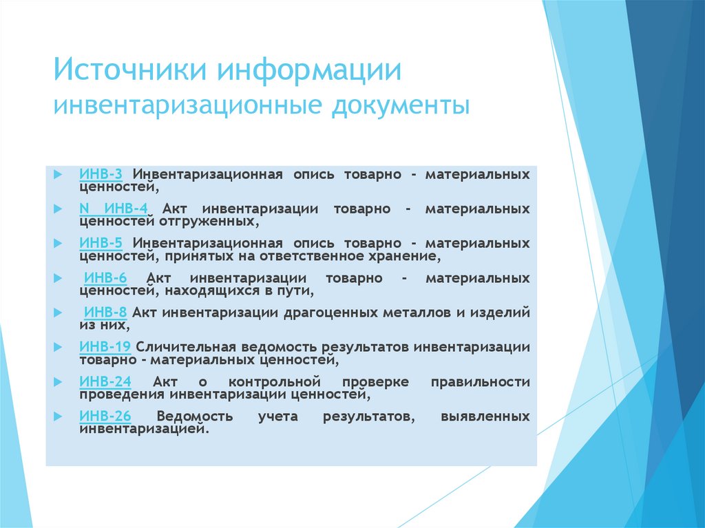 Источники информации инвентаризационные документы