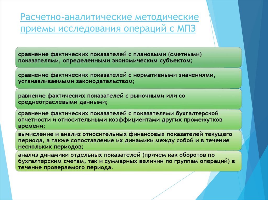 Расчетно-аналитические методические приемы исследования операций с МПЗ