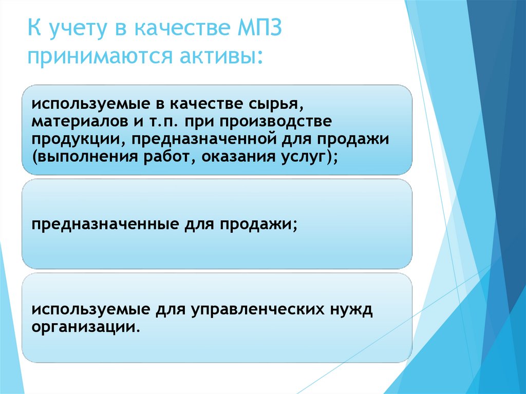 К учету в качестве МПЗ принимаются активы: