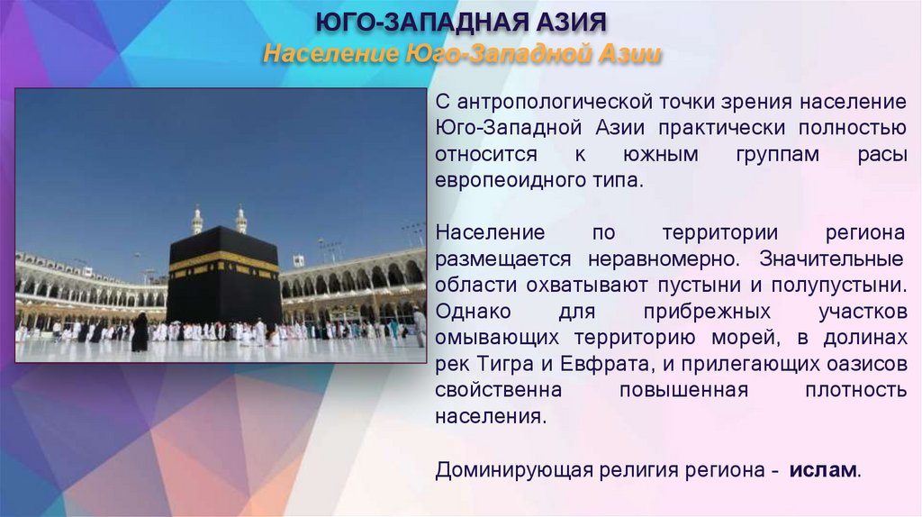 ЮГО-ЗАПАДНАЯ АЗИЯ Население Юго-Западной Азии