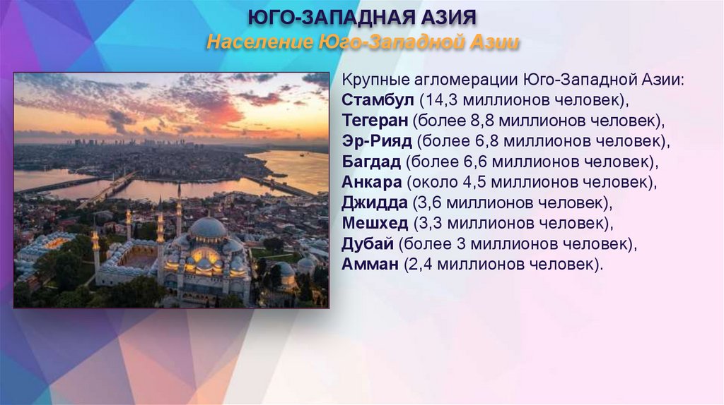 ЮГО-ЗАПАДНАЯ АЗИЯ Население Юго-Западной Азии