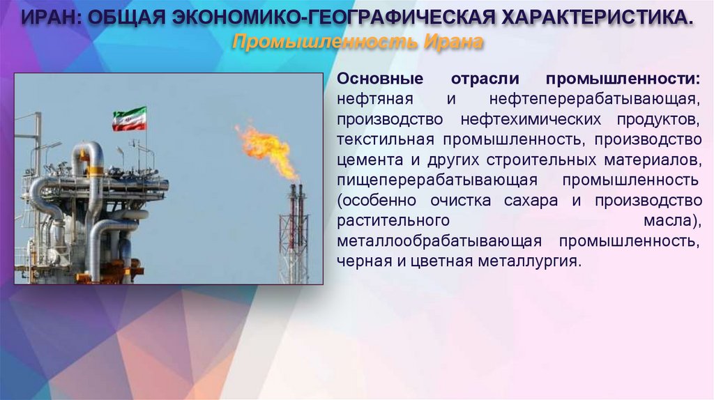 ИРАН: ОБЩАЯ ЭКОНОМИКО-ГЕОГРАФИЧЕСКАЯ ХАРАКТЕРИСТИКА. Промышленность Ирана