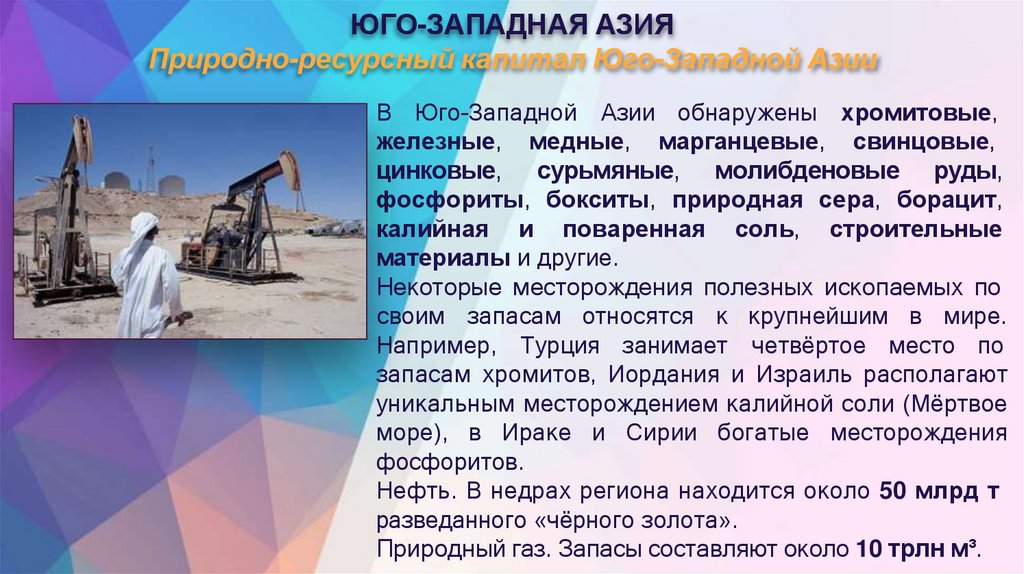 ЮГО-ЗАПАДНАЯ АЗИЯ Природно-ресурсный капитал Юго-Западной Азии