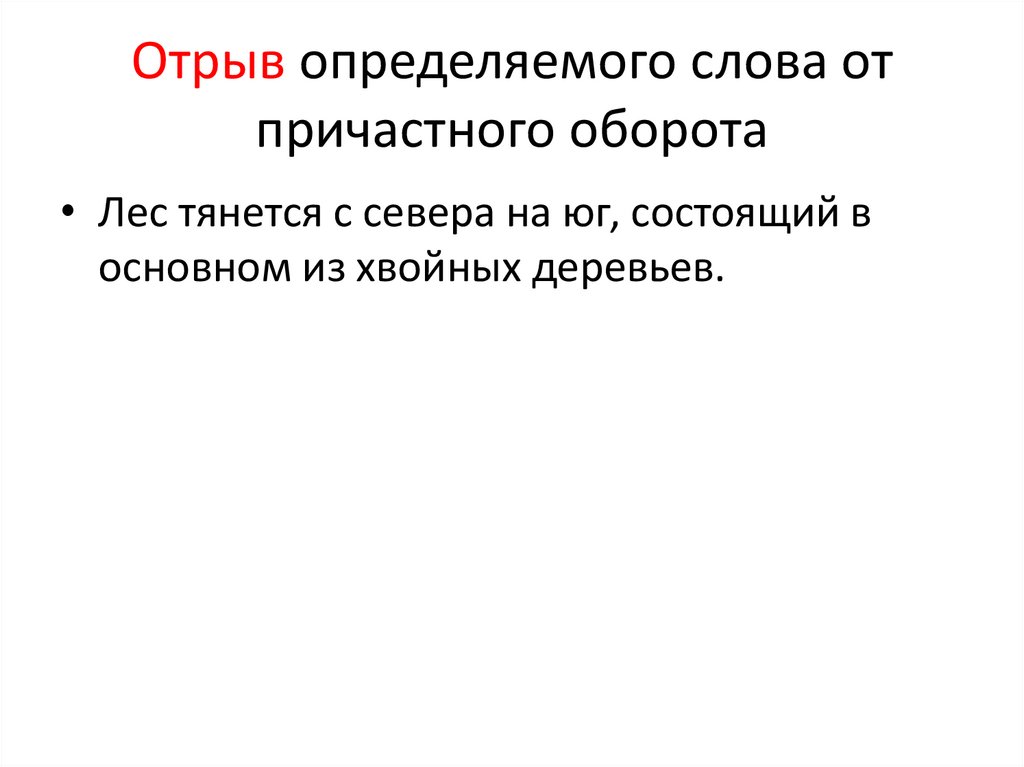 Отрыв определяемого слова от причастного оборота
