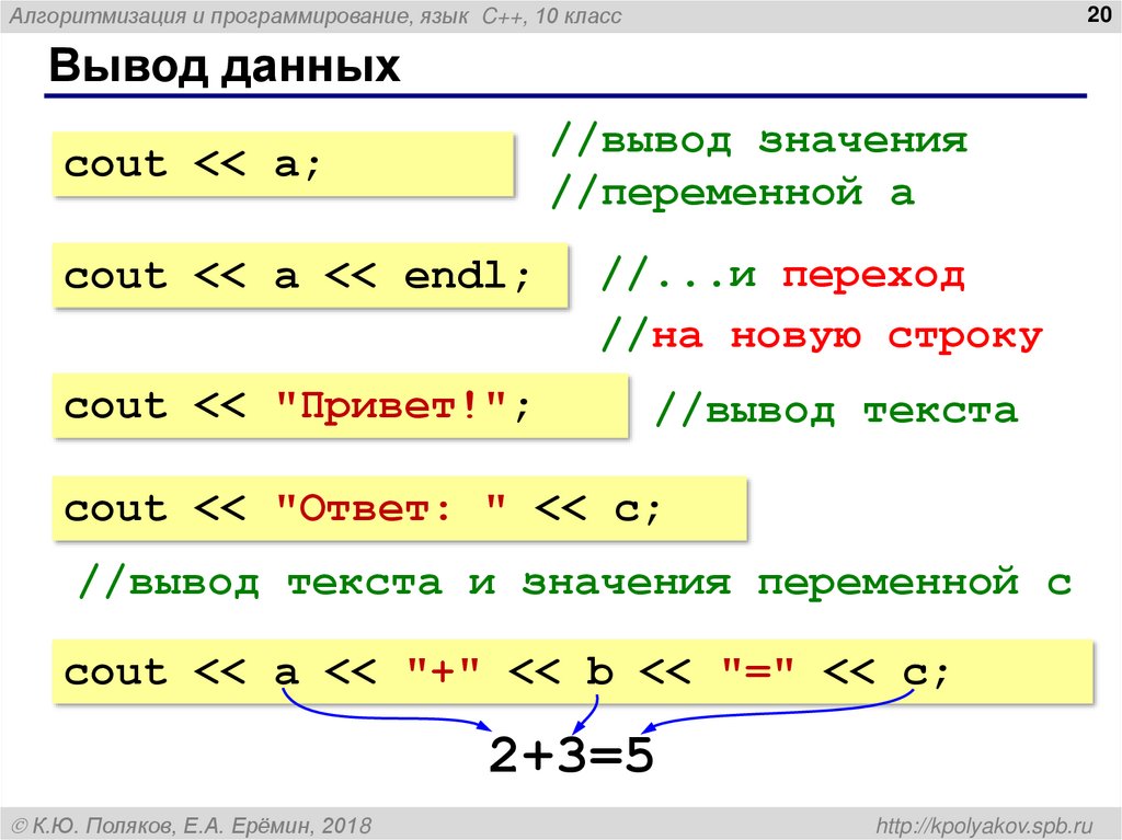 Вывод данных