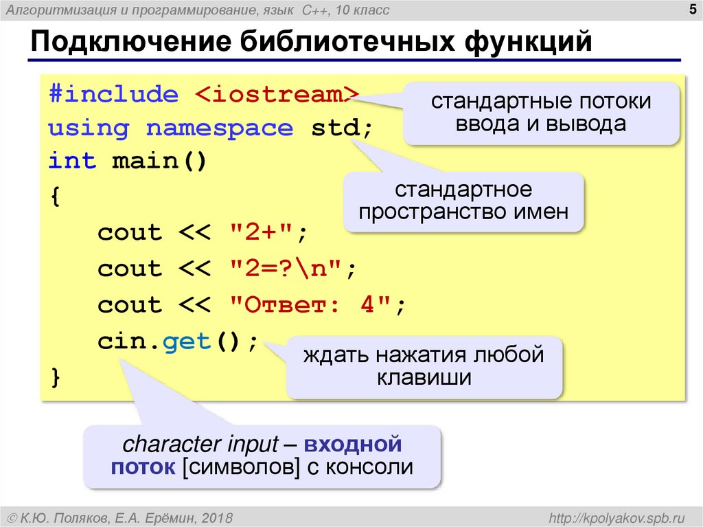Подключение библиотечных функций