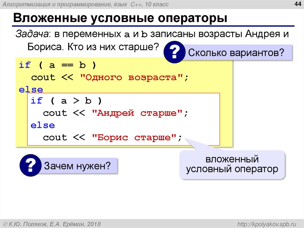 Вложенные условные операторы