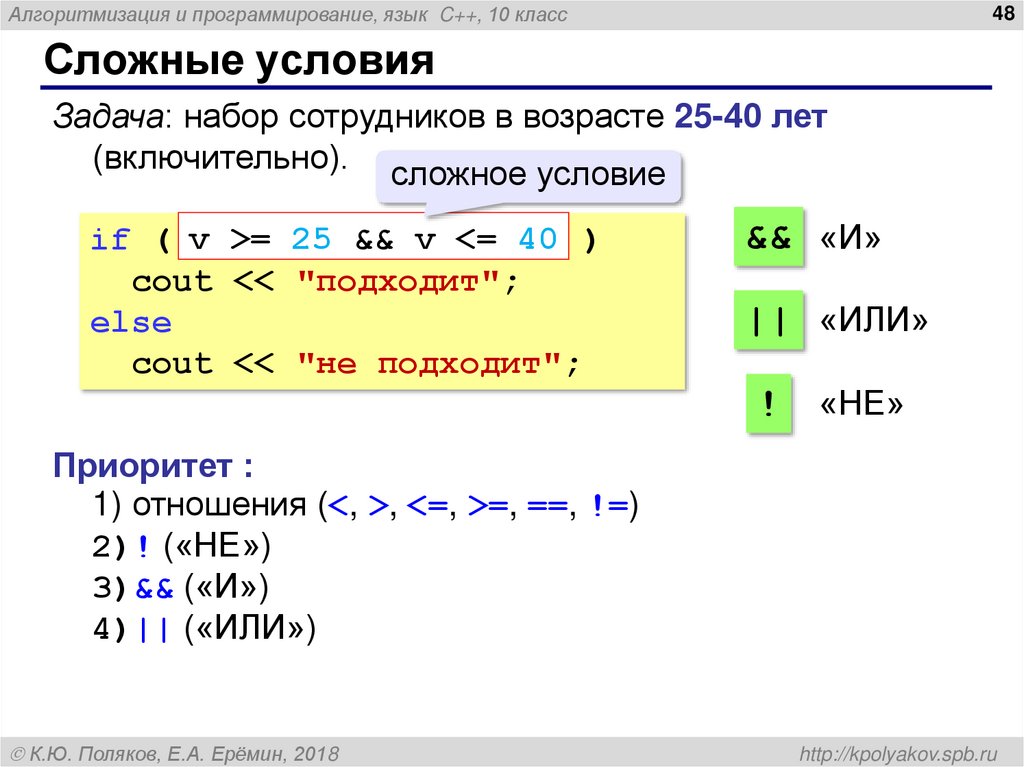Сложные условия