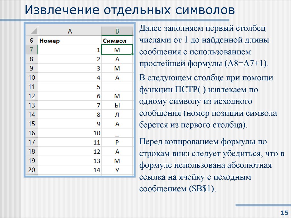 Извлечение отдельных символов