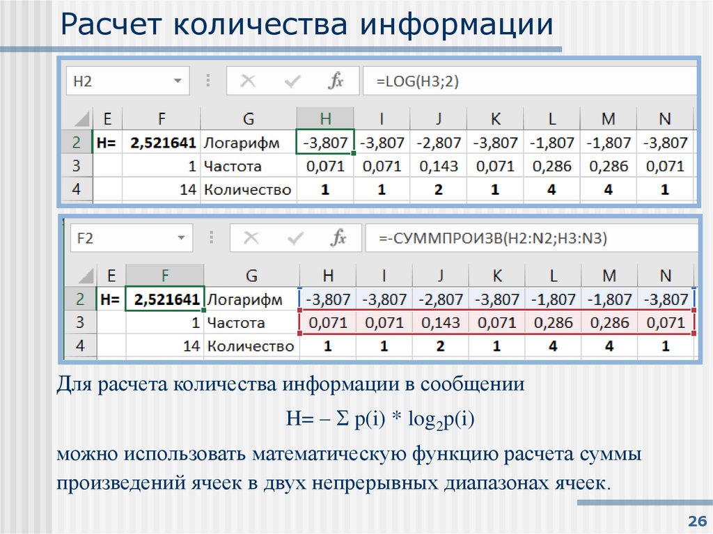 Расчет количества информации