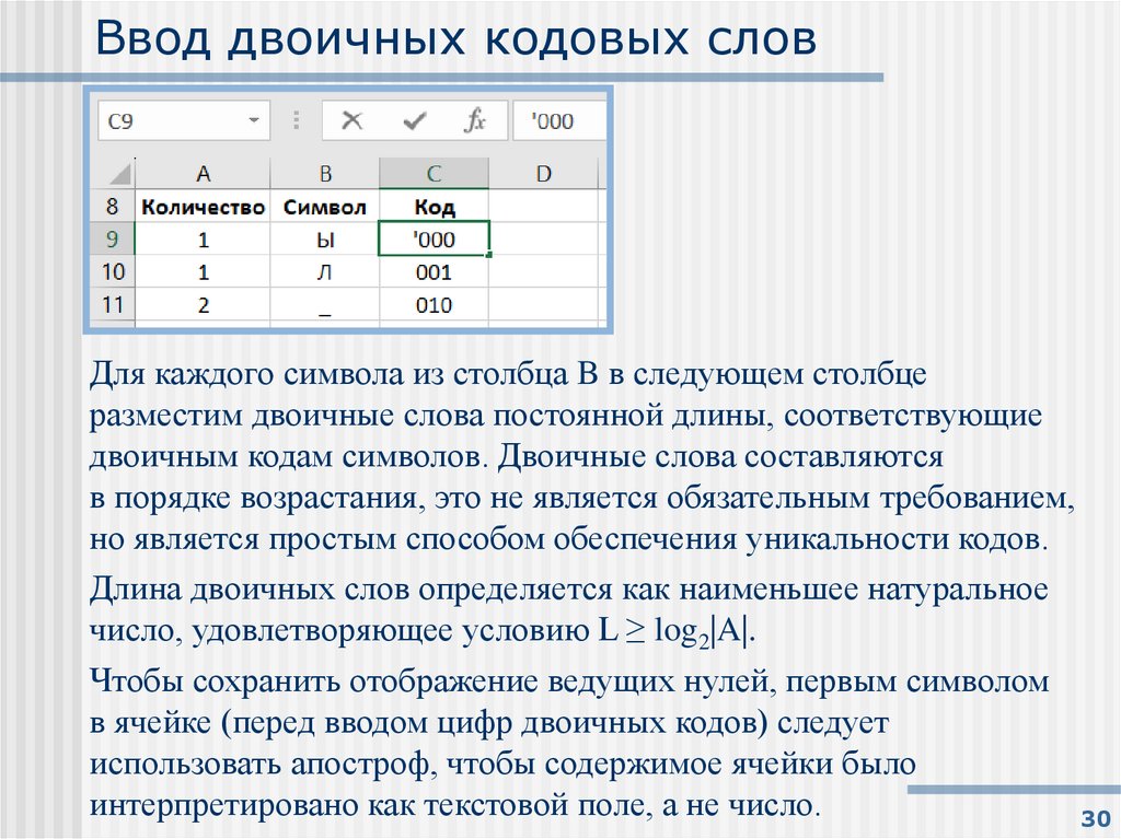 Ввод двоичных кодовых слов