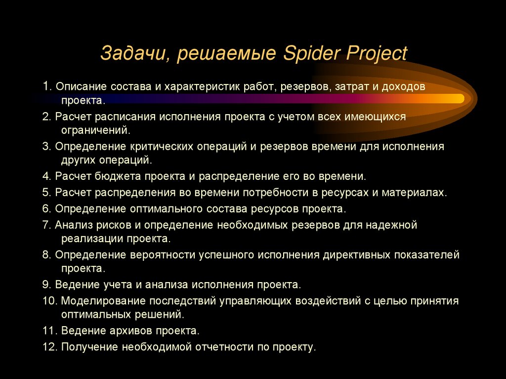 Задачи, решаемые Spider Project