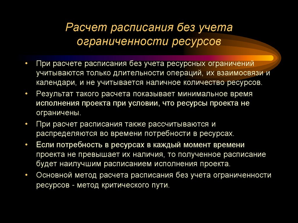 Расчет расписания без учета ограниченности ресурсов