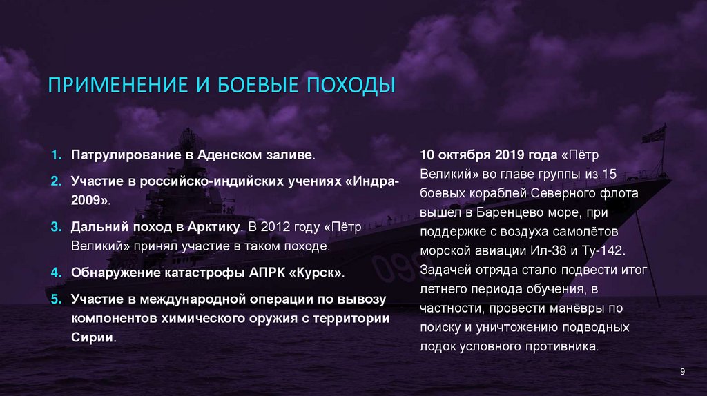 Применение и боевые походы