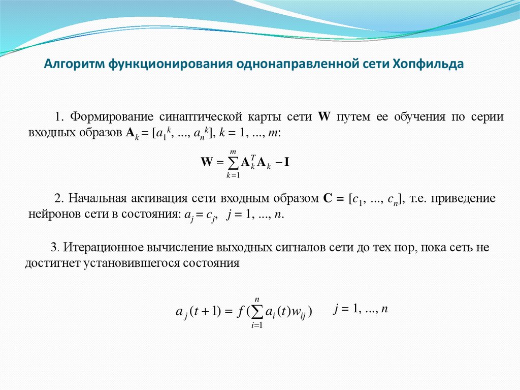 Алгоритм функционирования однонаправленной сети Хопфильда