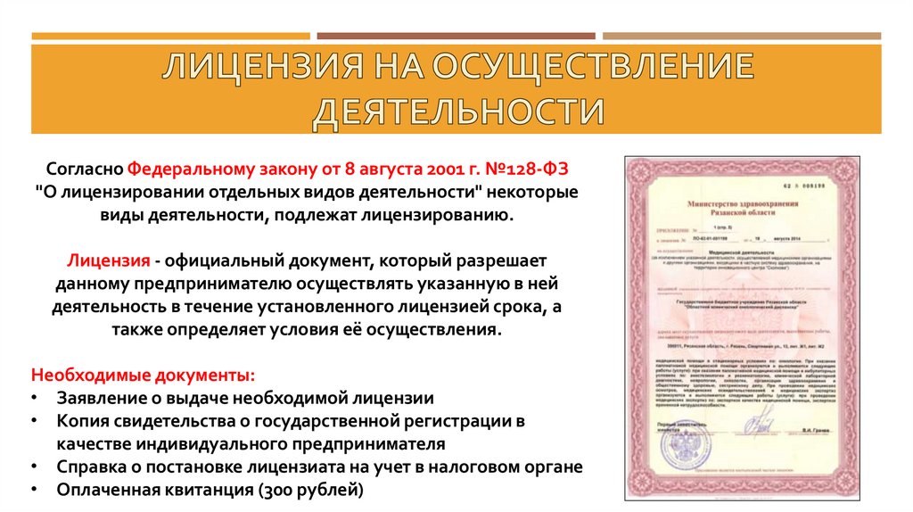 Лицензия на осуществление деятельности