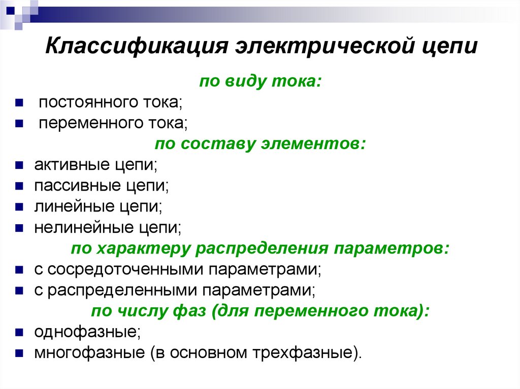 Классификация электрической цепи