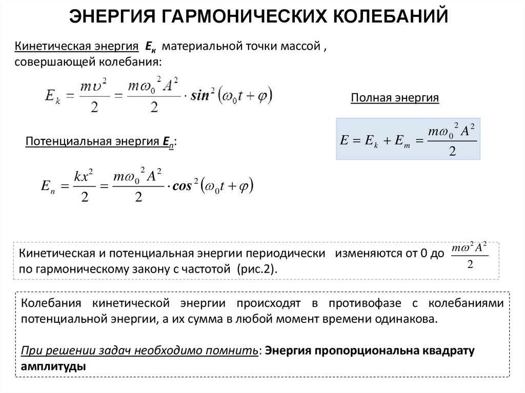 ЭНЕРГИЯ ГАРМОНИЧЕСКИХ КОЛЕБАНИЙ