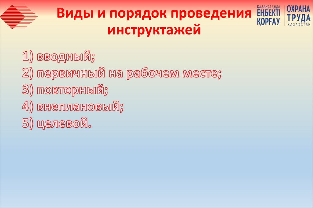Виды и порядок проведения инструктажей