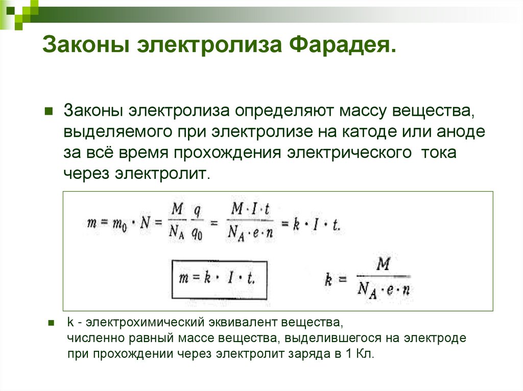 Законы электролиза Фарадея.