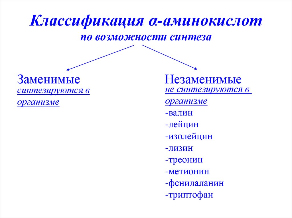 Классификация α-аминокислот по возможности синтеза