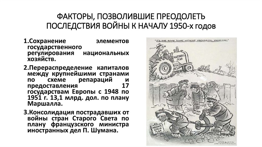 ФАКТОРЫ, ПОЗВОЛИВШИЕ ПРЕОДОЛЕТЬ ПОСЛЕДСТВИЯ ВОЙНЫ К НАЧАЛУ 1950-х годов
