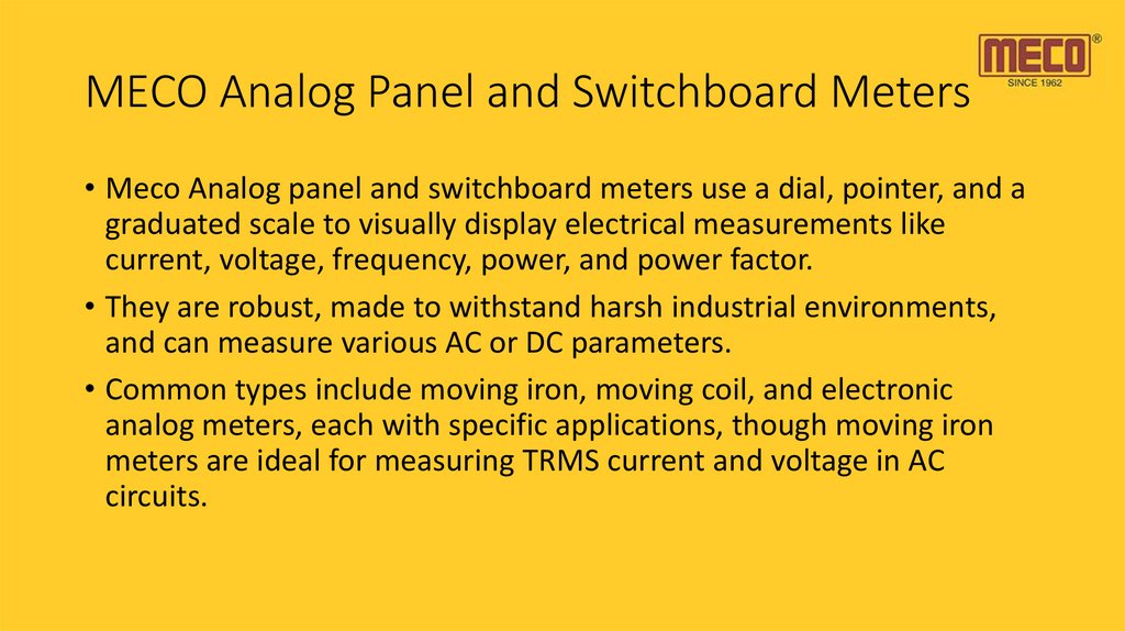 MECO Analog Panel and Switchboard Meters