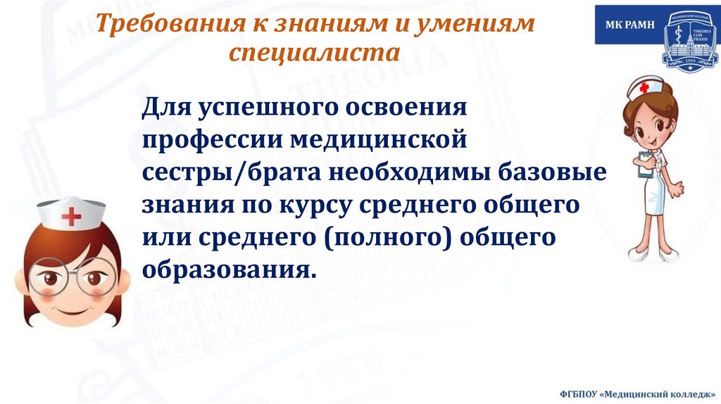 Требования к знаниям и умениям специалиста