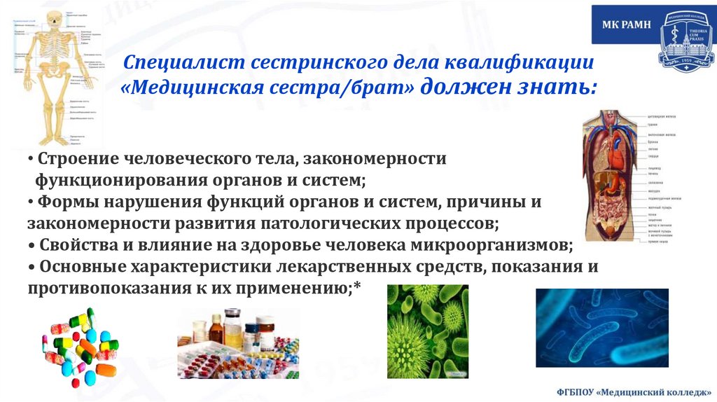 Специалист сестринского дела квалификации «Медицинская сестра/брат» должен знать: