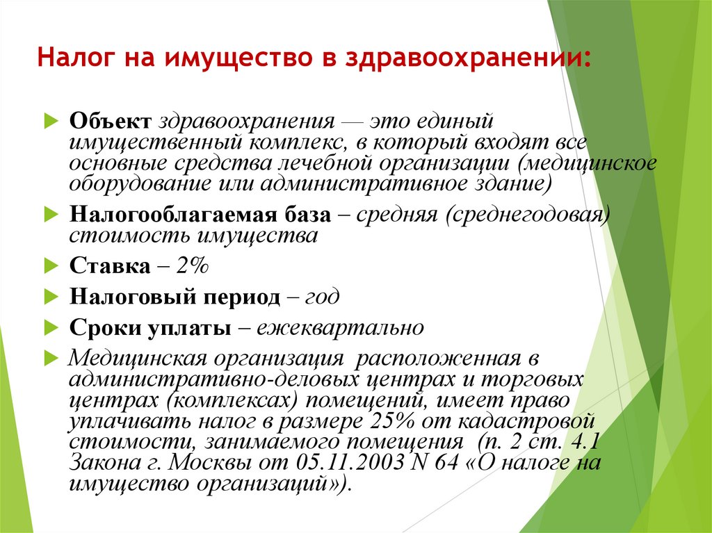 Налог на имущество в здравоохранении: