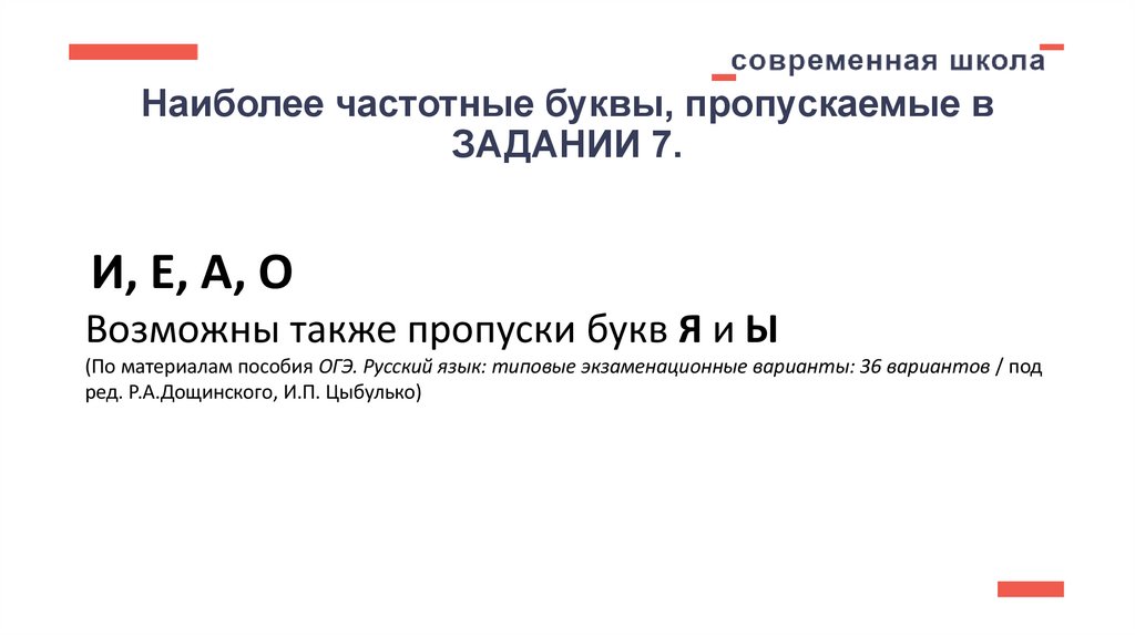 Наиболее частотные буквы, пропускаемые в ЗАДАНИИ 7.