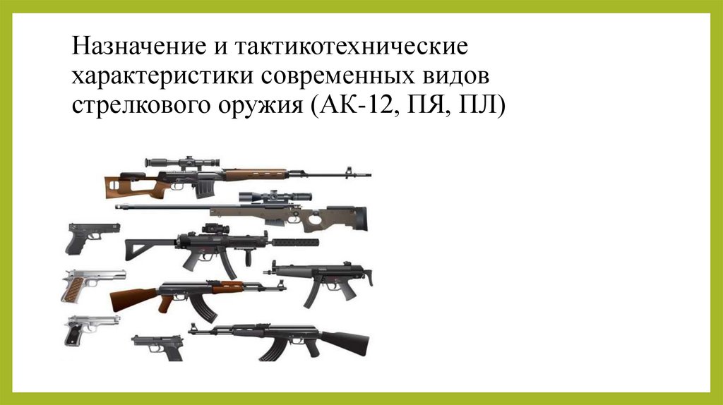 Назначение и тактикотехнические характеристики современных видов стрелкового оружия (АК-12, ПЯ, ПЛ)
