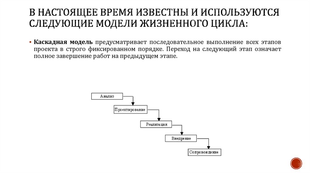 В настоящее время известны и используются следующие модели жизненного цикла: