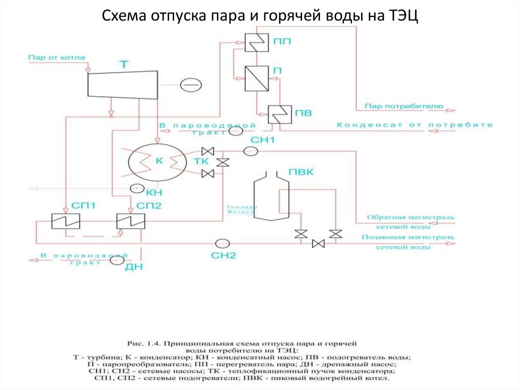 Схема отпуска пара и горячей воды на ТЭЦ