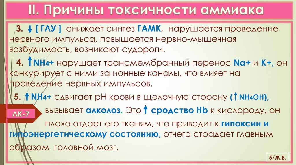 II. Причины токсичности аммиака