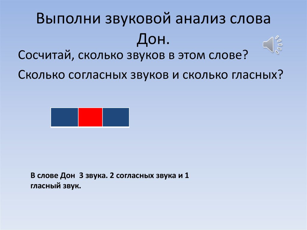 Выполни звуковой анализ слова Дон.