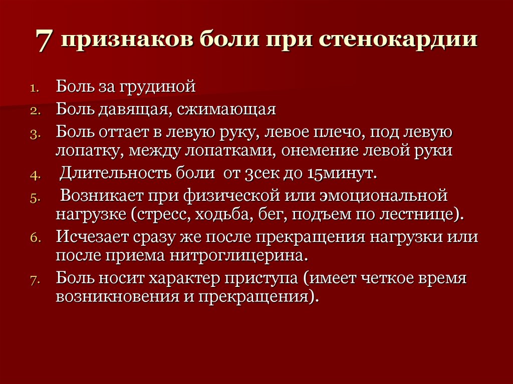 7 признаков боли при стенокардии