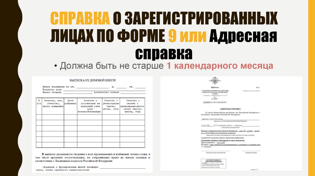СПРАВКА О ЗАРЕГИСТРИРОВАННЫХ ЛИЦАХ ПО ФОРМЕ 9 или Адресная справка