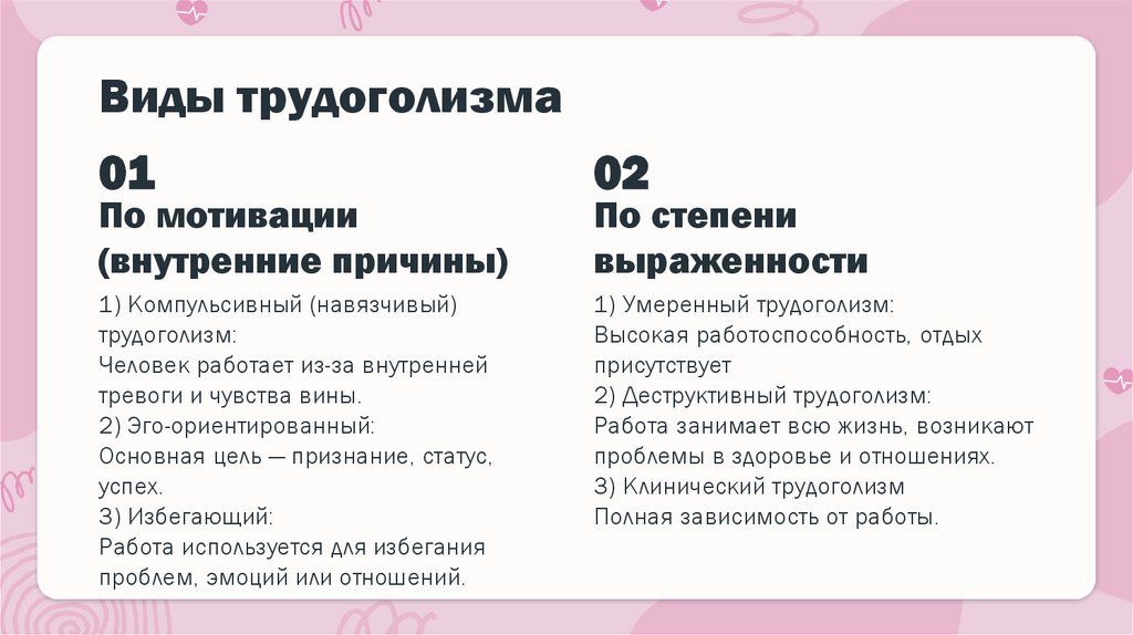 Виды трудоголизма